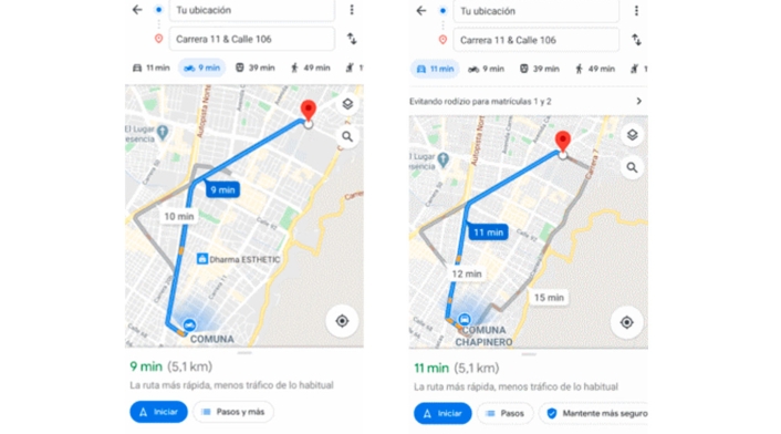 modo moto de Google Maps