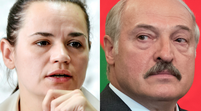 Svetlana Tikhanovskaya y Alexandr Lukashenko, presidente de Bielorrusia