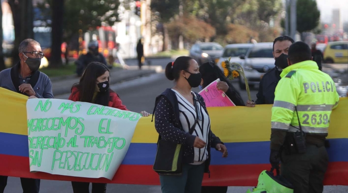 Protestas de comerciantes paralizan a Bogotá