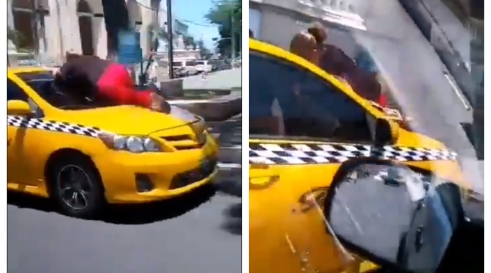 Mujer se lanzó al capó de taxi en El Salvador