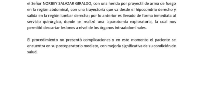 Norbey Salazar y su estado de salud Norbey Salazar y su estado de salud