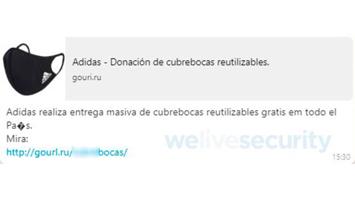 Estafa en WhatsApp con tapabocas de Adidas