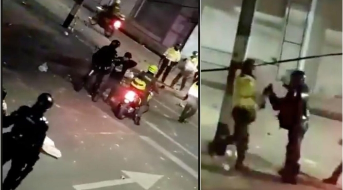 Agente del Esmad peleó con un policía por defender un ciudadano