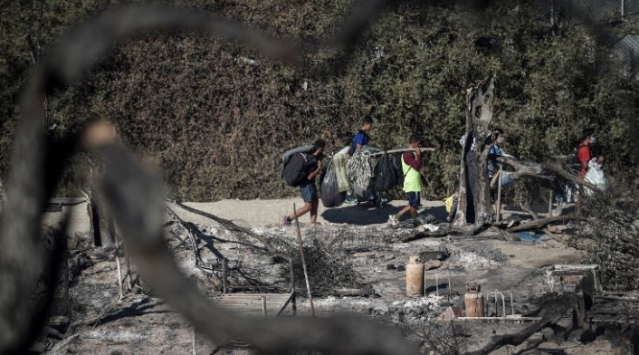 Incendio en campo de refugiados de Moria, en la isla griega de Lesbos