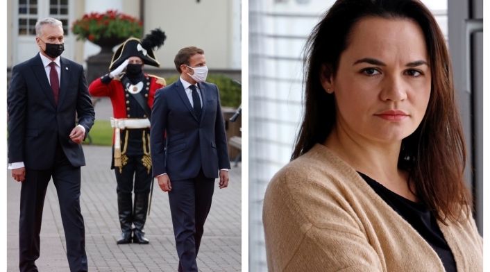 El presidente francés Emmanuel Macron llegó a Lituania. Se reunirá con Svetlana Tijanóvskaya.
