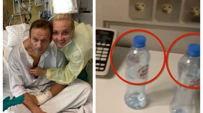 Botella que habría tomado Alexéi Navalni con veneno
