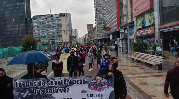 Protestas de trabajadores de casinos y bingos en Bogotá.