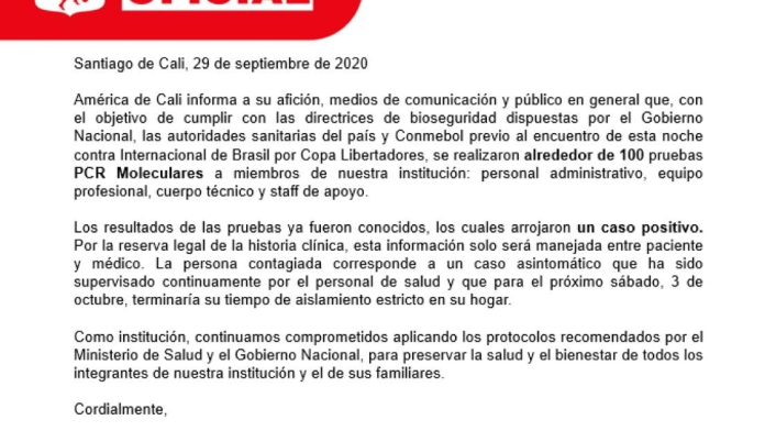 Comunicado América de Cali