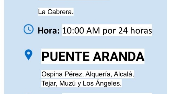 Cortes de agua en Bogotá para el miércoles 28 de octubre