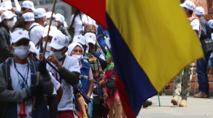 Marcha de exguerrilleros de las Farc hacia la Plaza de Bolívar