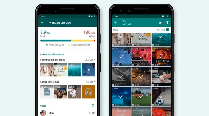 WhatsApp opción de manejo de almacenamiento