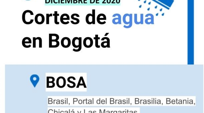 Cortes de agua en Bogotá para el miércoles 16 de diciembre