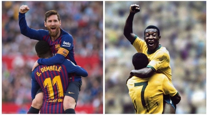 Messi y Pelé celebran gol Messi y Pelé celebran gol