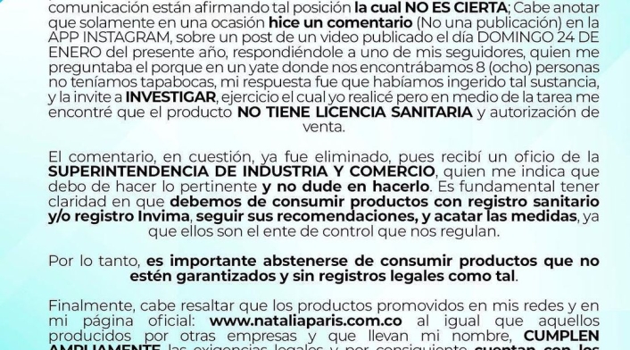Comunicado de Natalia París