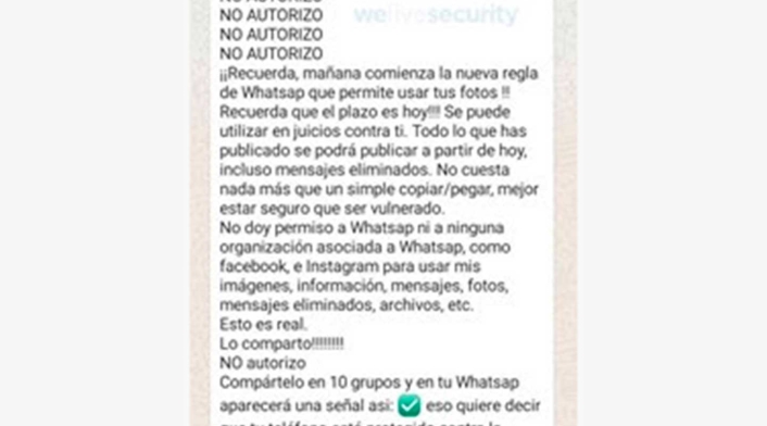 Mensaje falso WhatsApp