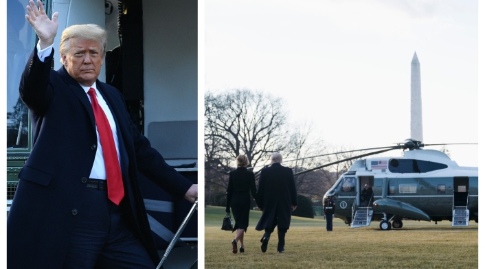 Donald Trump saliendo de la Casa Blanca