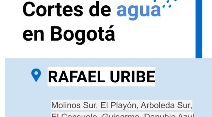 Cortes de agua en Bogotá para el viernes 26 de febrero