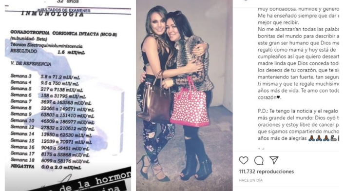 Publicación de Elizabeth Loaiza en la que confirma estar libre de cáncer