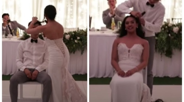Recién casados se rapan la cabeza en su boda Recién casados se rapan la cabeza en su boda