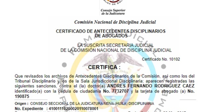 Sanción de censura del Consejo Superior de la Judicatura a Andrés Rodríguez Cáez