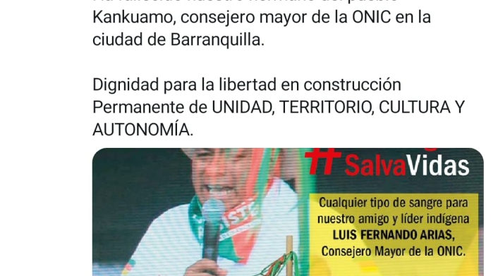 Tomada desde el perfil del líder indígena Armando Valbuena