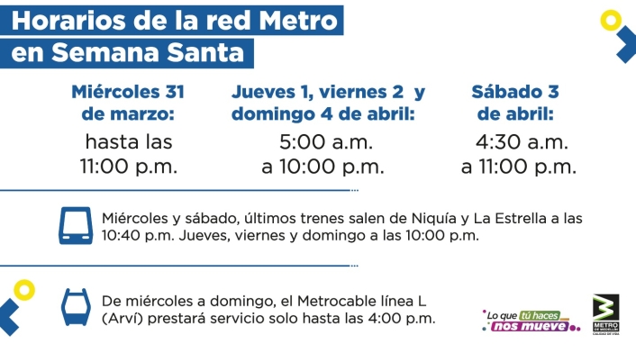 Metro de Medellín, horarios de Semana Santa
