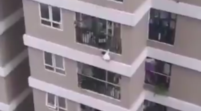 Niña cae de edificio en Vietnam