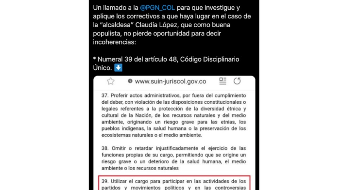 Trino de Jennifer Arias contra Claudia López