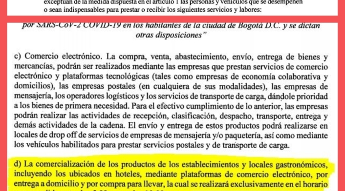 Excepciones a decreto de cuarentena en Bogotá