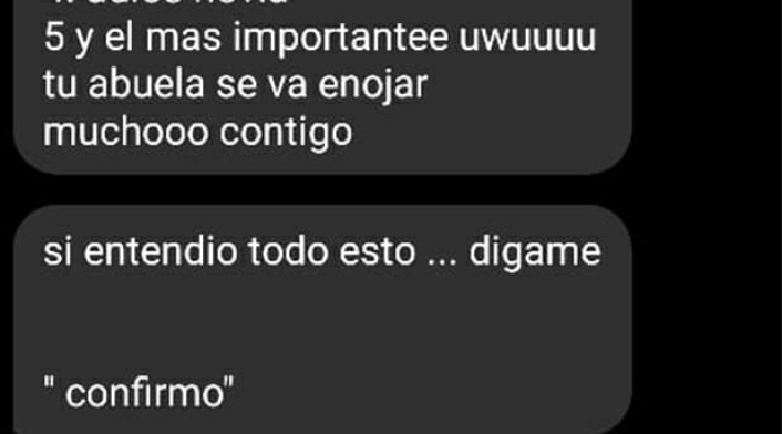 Mensaje extorsión a menor de edad