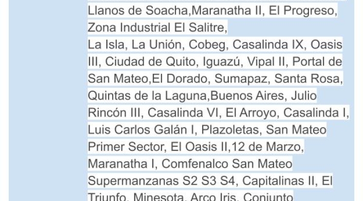 Cortes de agua para el 06 de mayo en Soacha