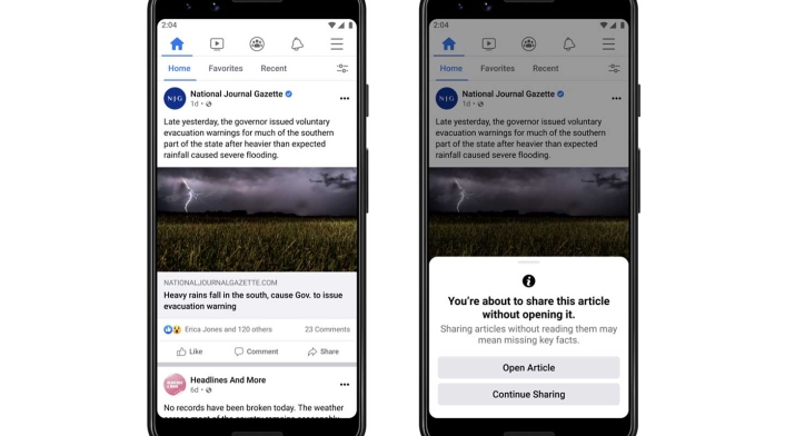 Facebook y su ventana emergente para compartir artículos