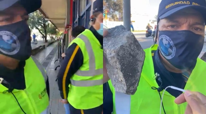 Guarda de seguridad defendió la protesta en paz tras esquivar una pedrada