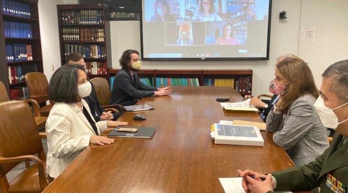 La vicepresidenta y Canciller, Marta Lucía Ramírez, tras reunirse con la presidenta de la Comisión Interamericana de Derechos Humanos (CIDH), Antonia Urrejola; la Secretaria Ejecutiva, María Claudia Pulido; y los Comisionados