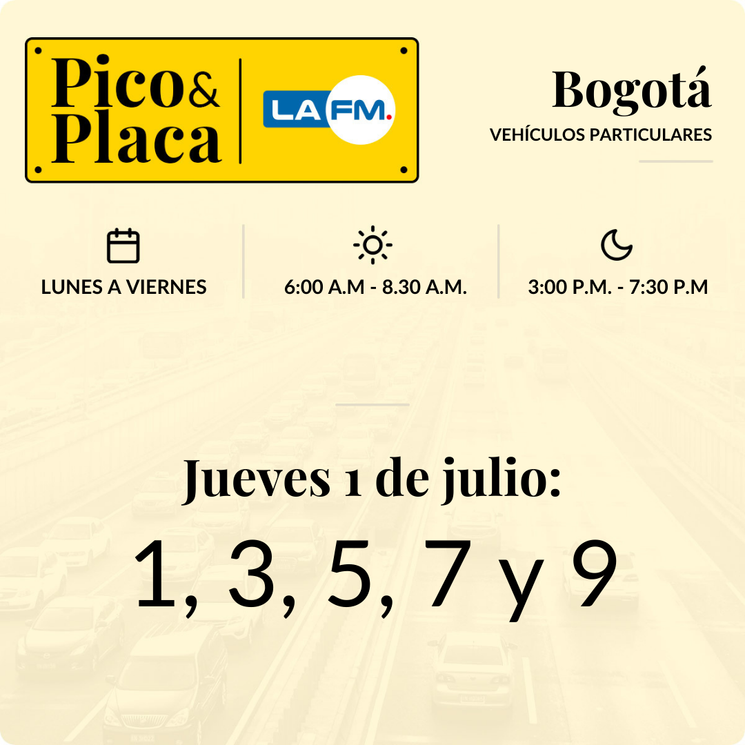 Pico y placa hoy Bogotá: 1 de julio Pico y placa hoy Bogotá: 1 de julio