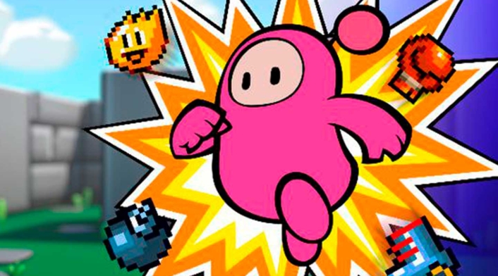Pink Fall Guy en Bomberman Online