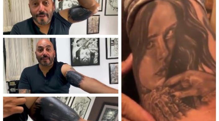 Tatuaje de Lupillo Rivera con rostro de Belinda