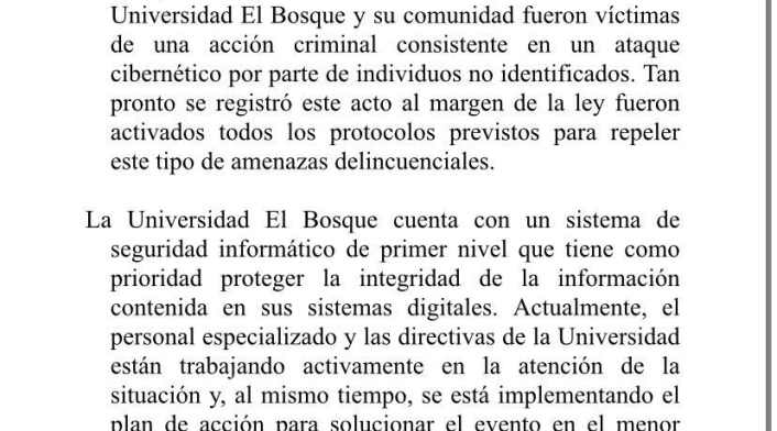 Comunicado Universidad del Bosque
