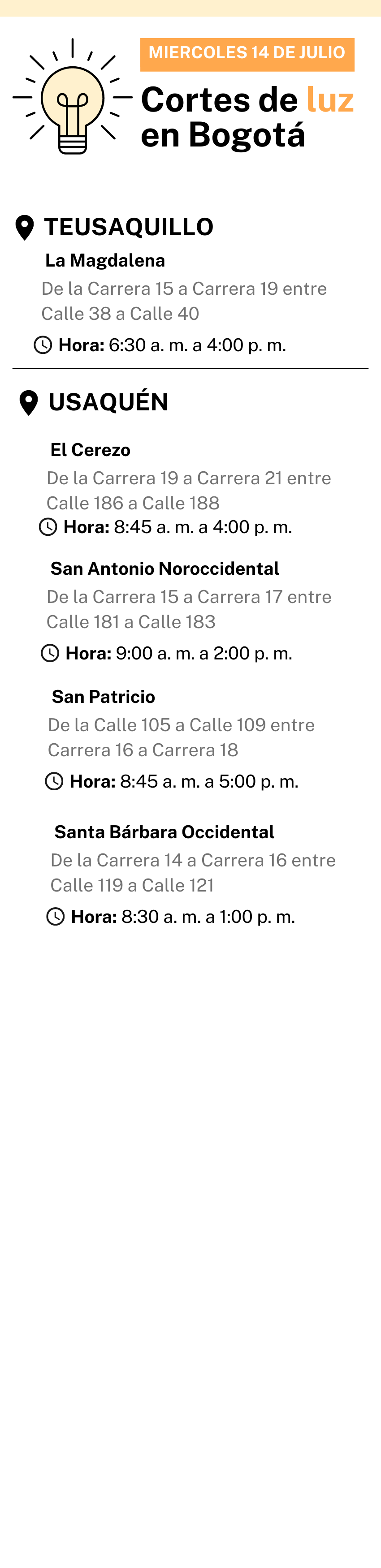 corte de luz bogota 14 de julio