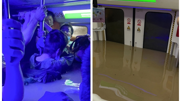 Metro de Zhengzhou, en China, quedó bajo el agua.