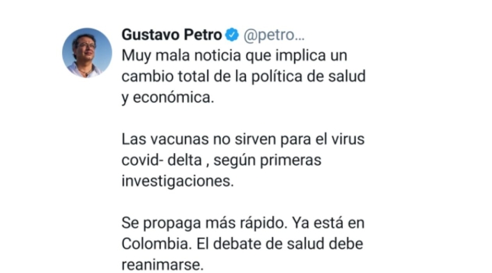 petro trino sobre vacunas y variante Delta