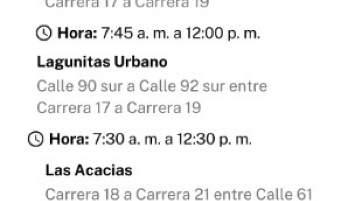 Cortes de luz en Bogotá 6 de agosto