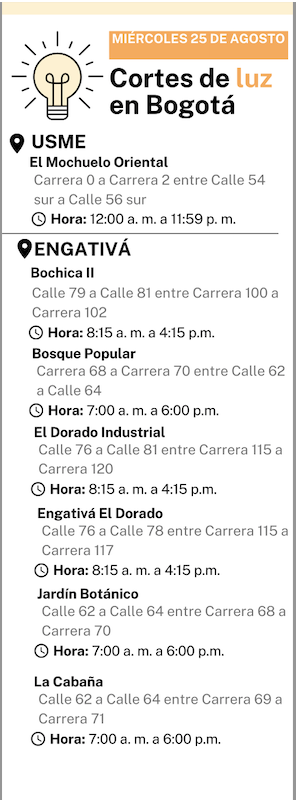 Cortes de Luz, Bogotá-25 de agosto