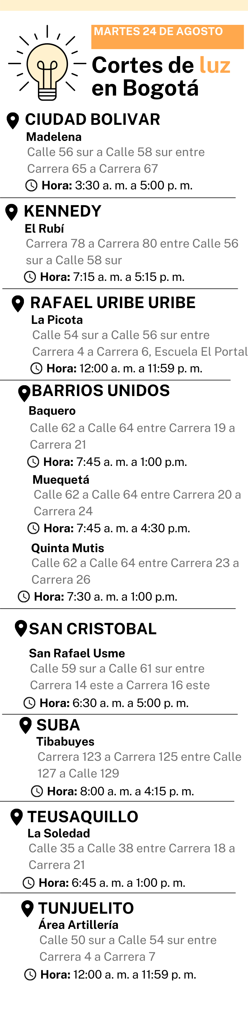 Cortes de luz, Bogotá-24 de agosto