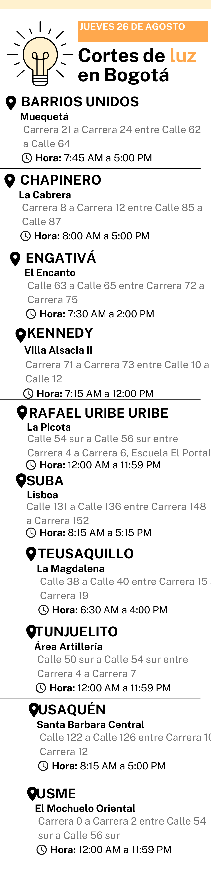 Cortes de Luz, Bogotá-26 de agosto