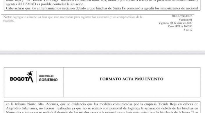 Actas PMU sobre pelea de hinchas Actas PMU sobre pelea de hinchas
