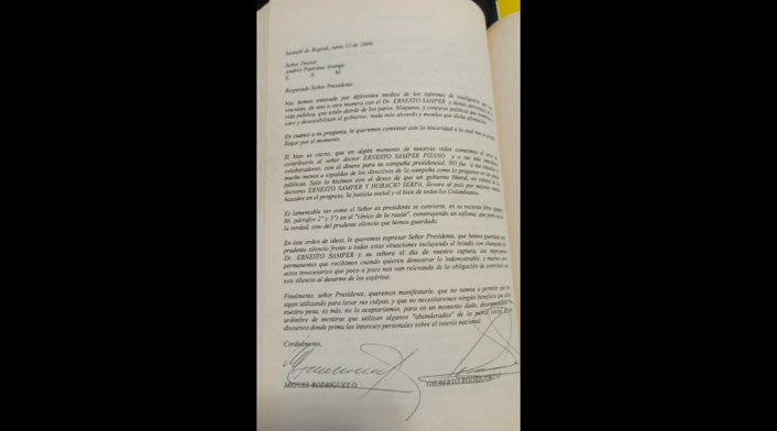 Carta de Andrés Pastrana en el libro 'Memorias olvidadas' Carta de Andrés Pastrana en el libro 'Memorias olvidadas'