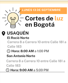 Cortes de luz en Bogotá 13 de septiembre