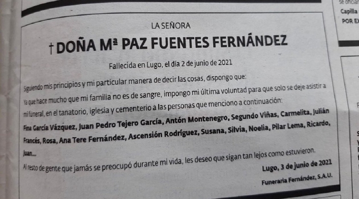 Antes de morir, mujer escogió a las personas que quería que fueran a su funeral