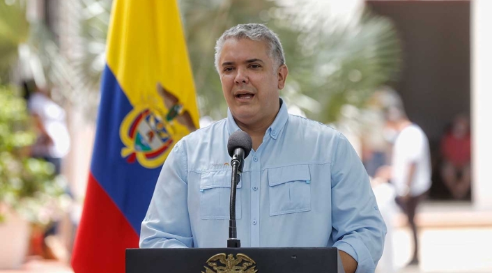 Iván Duque realizando un pronunciamiento Iván Duque realizando una alocución presidencial